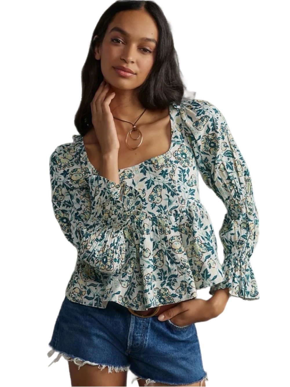 Pilcro Anthropologie Floral Babydoll Top XXS Boho Peasant Blouse, 100% Cotton